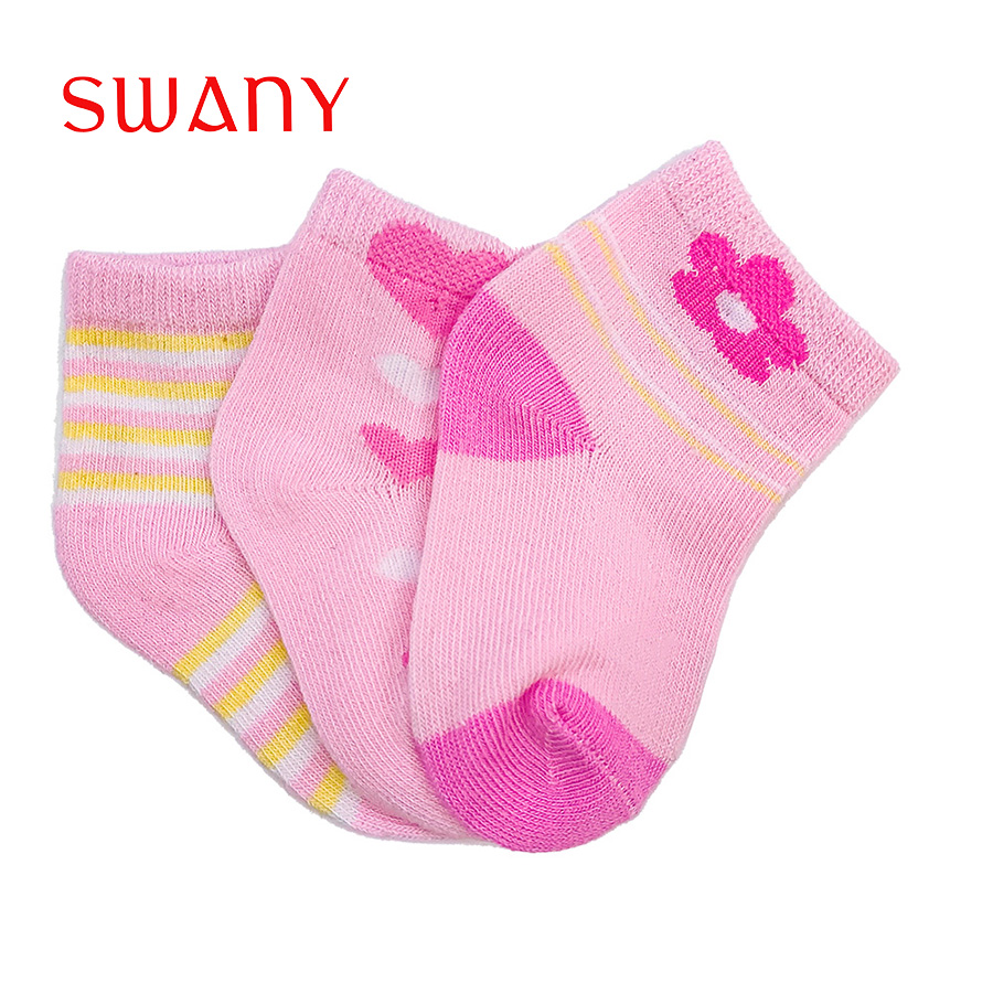 Baby Pink Striped Cotton Socks Three-pair Set.jpg