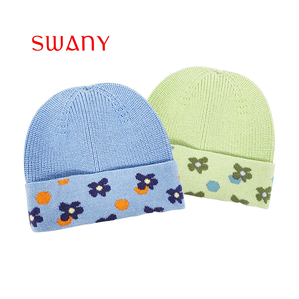 Baby Simple Knitted Folded Hats with Lovely Flowers.jpg