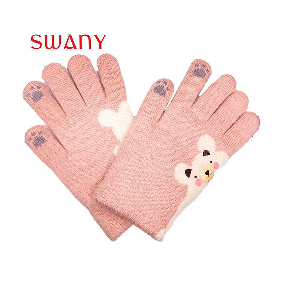 Kids Pink Winter Knitted Magic Gloves with Cute Bear Images.jpg