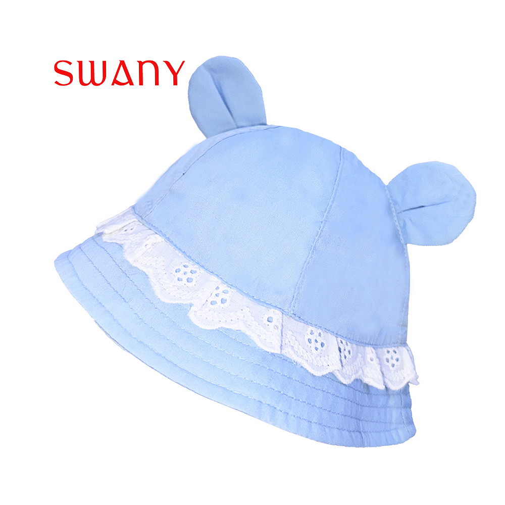 Kids Simple Blue Bucket Hat with Lace  Cute Bear Ears.jpg
