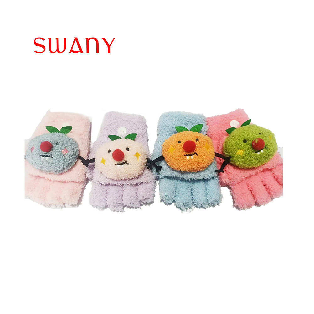 Kids Simple Colored Cozy Knnited Flip Top Half Finger Gloves with 3D Fruite.jpg