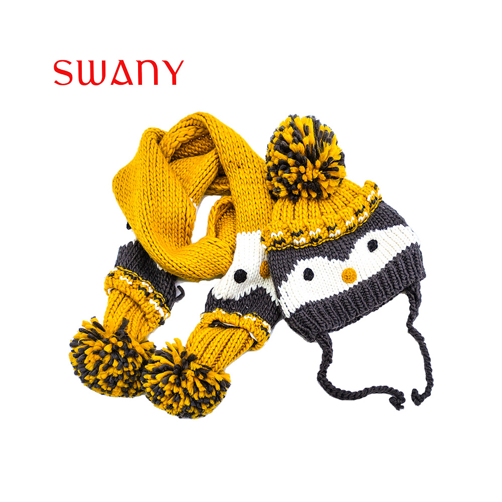 Kids Winter Warm Knitted Set of Scarf Hat with Penguin Images.jpg