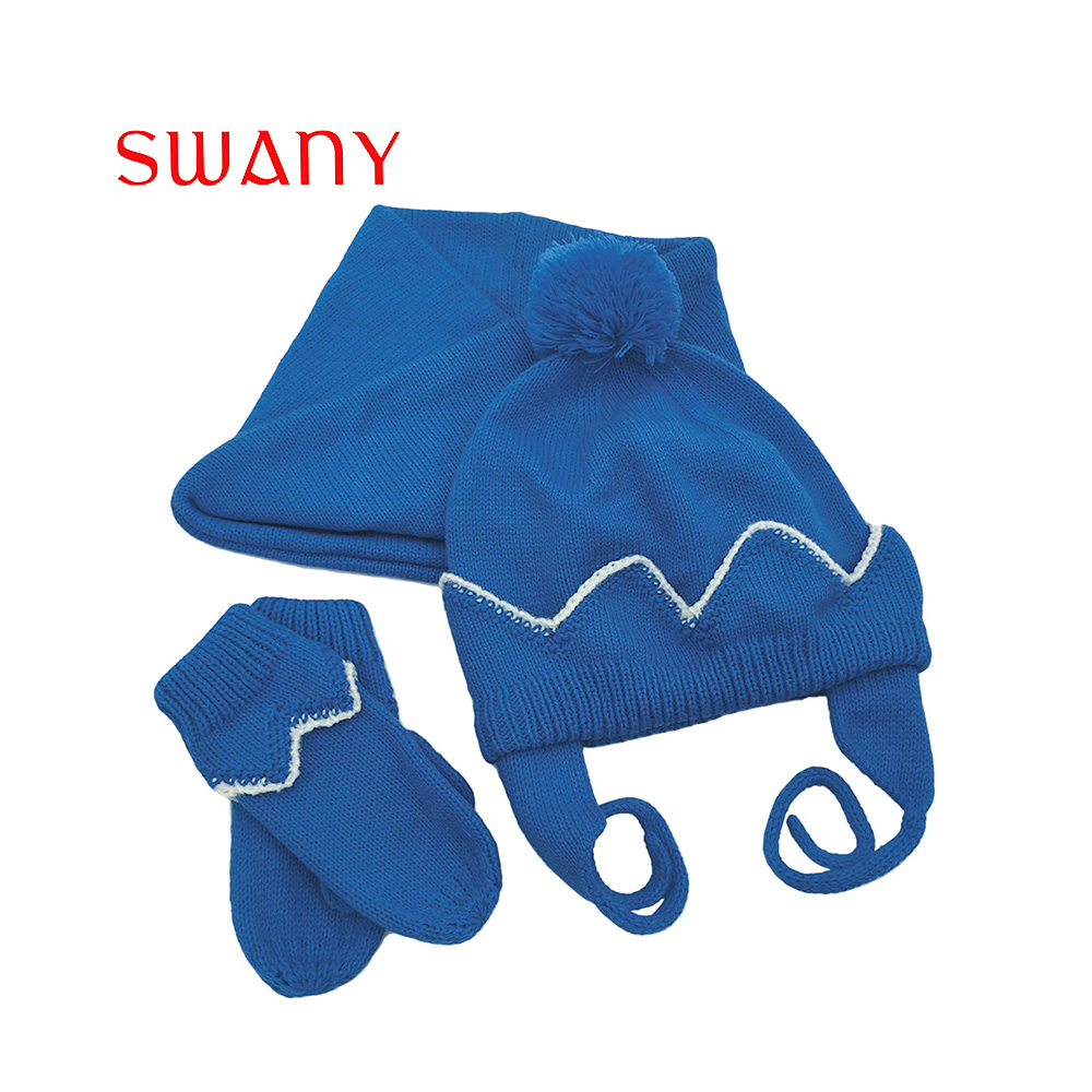 Threpiece Knitted Combination of Simple Blue haNeckerchief and Gloves for Kids.jpg